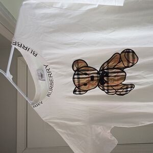 Burberry White and Brown Short Sleeve Tee with Butterfly Design